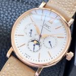IWC Portofino 3836-2 Movement 40mm Beige Italian Calfskin Leather Strap Gold Case Watch
